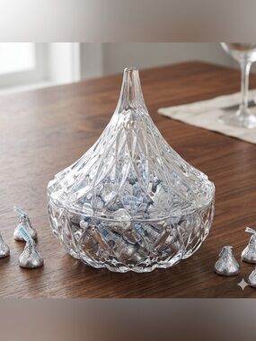Shannon Elegant Crystal Glass Candy Dish in the shape of a Hershey kiss